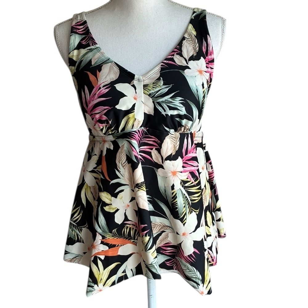 Kona Sol Floral Print Women's Swim Tankini Top Size 1X